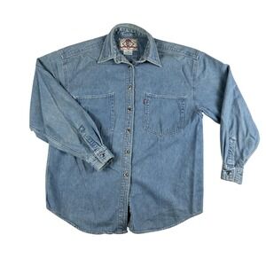 Vintage Levis Denim Shirt Womens Medium Button Up Double Pocket 90s Hong Kong